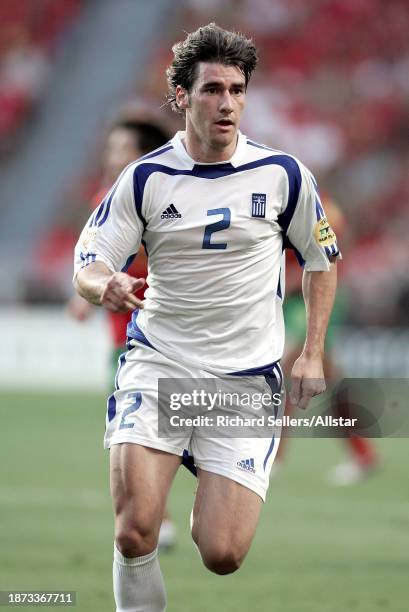 July 4: Giourkas Seitaridis of Greece running during the UEFA Euro 2004 Final match between Portugal and Greece at Stadium Of Light on July 4, 2004...