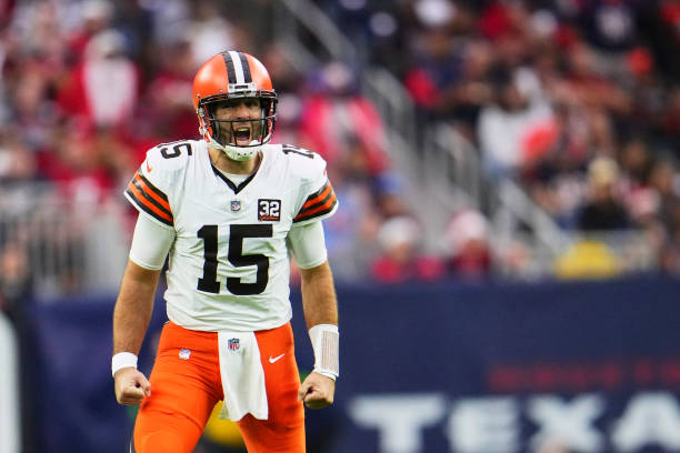 Joe Flacco of the Cleveland Browns celebrates after a touchdown against the Houston Texans.