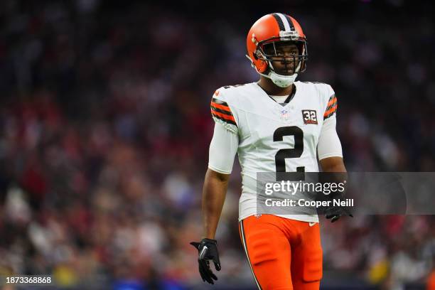 Amari Cooper of the Cleveland Browns looks towards the sideline against the Houston Texans during the first half at NRG Stadium on December 24, 2023...