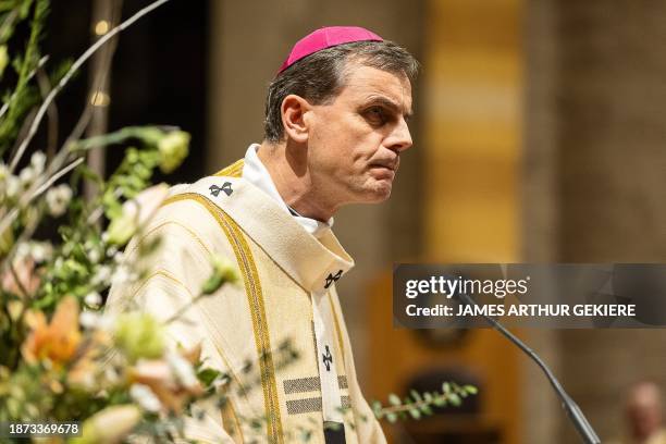 New archbishop Luc Terlinden pictured during the celebration of the Midnight mass on Christmas eve at the 'Kathedraal van Sint-Michiel en...