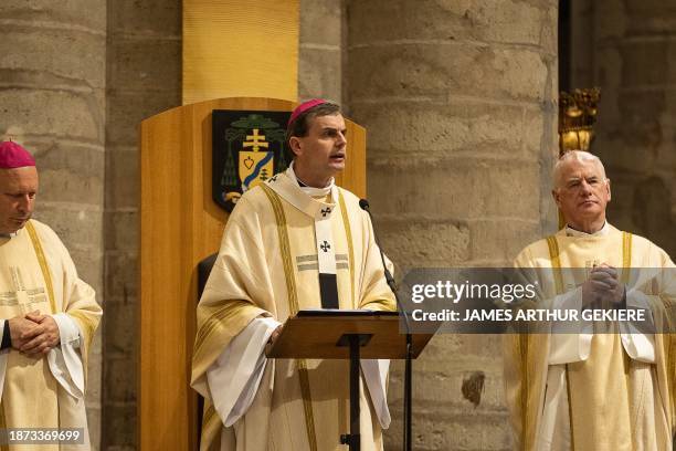 New archbishop Luc Terlinden pictured during the celebration of the Midnight mass on Christmas eve at the 'Kathedraal van Sint-Michiel en...