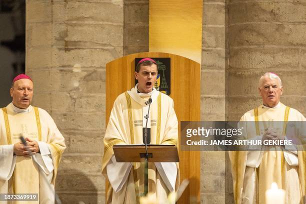 New archbishop Luc Terlinden pictured during the celebration of the Midnight mass on Christmas eve at the 'Kathedraal van Sint-Michiel en...
