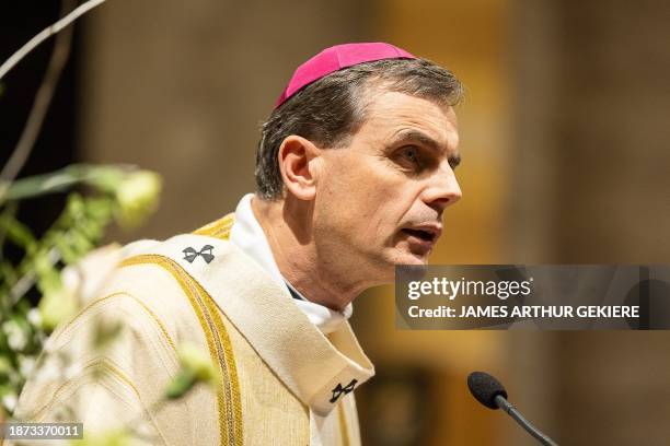 New archbishop Luc Terlinden pictured during the celebration of the Midnight mass on Christmas eve at the 'Kathedraal van Sint-Michiel en...