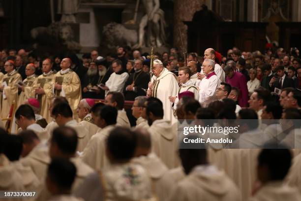 Christmas Mass held at St. Peter's Basilica in Vatican City, Vatican on December 24, 2023. Pope Francis leads the mass.