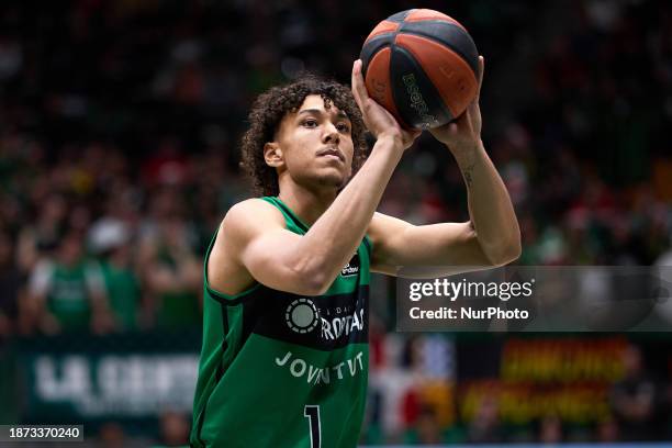 Yannick Kraag of Joventut Badalona is playing in the ACB Liga Endesa match between Joventut Badalona and Real Madrid at Pabellon Olimpico de Badalona...