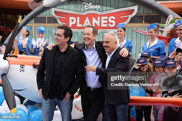 Gianluca Terranova, John Peter Sloan and Gianfranco Mazzoni attend 'Planes 3D' Premiere during The 8th Rome Film Festival on November 8, 2013 in...