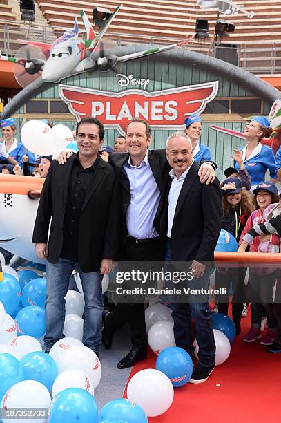 Gianluca Terranova, John Peter Sloan and Gianfranco Mazzoni attend 'Planes 3D' Premiere during The 8th Rome Film Festival on November 8, 2013 in...