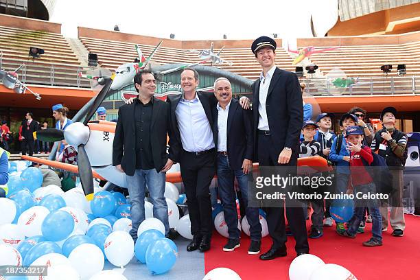 Gianluca Terranova, John Peter Sloan, Gianfranco Mazzoni and Manager of Walt Disney Italia Stefano Bethlen Country attend 'Planes 3D' Premiere during...