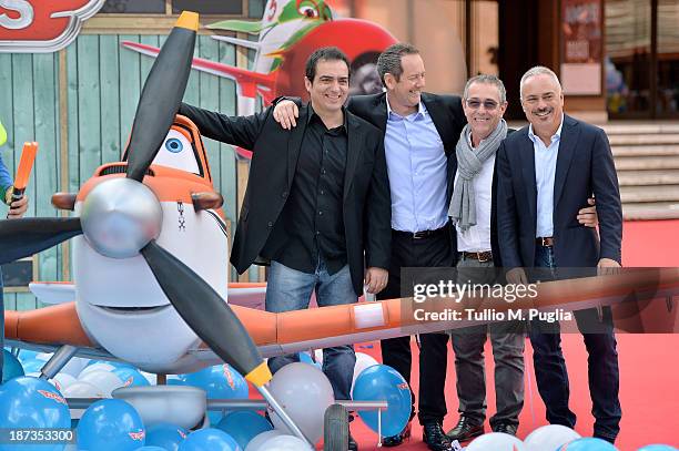 Gianluca Terranov , John Peter Sloan and Gianfranco Mazzoni attend 'Planes 3D' Premiere during The 8th Rome Film Festival at Auditorium Parco Della...