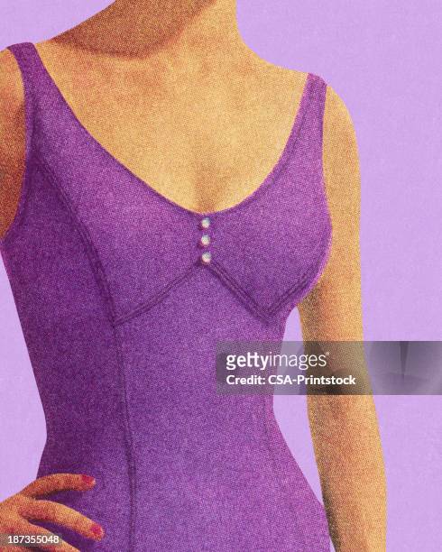 bildbanksillustrationer, clip art samt tecknat material och ikoner med woman wearing purple bathing suit - women swimming pool retro
