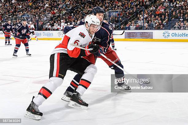 Bobby Ryan of the Ottawa Senators skates against the Columbus Blue Jackets on November 5, 2013 at Nationwide Arena in Columbus, Ohio.