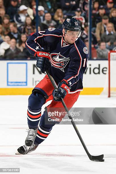 Marian Gaborik of the Columbus Blue Jackets skates with the puck against the Ottawa Senators on November 5, 2013 at Nationwide Arena in Columbus,...