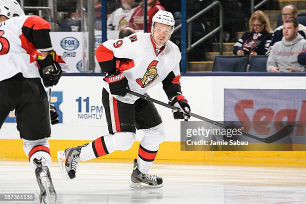 Milan Michalek of the Ottawa Senators skates against the Columbus Blue Jackets on November 5, 2013 at Nationwide Arena in Columbus, Ohio.