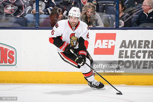 Clarke MacArthur of the Ottawa Senators skates with the puck against the Columbus Blue Jackets on November 5, 2013 at Nationwide Arena in Columbus,...