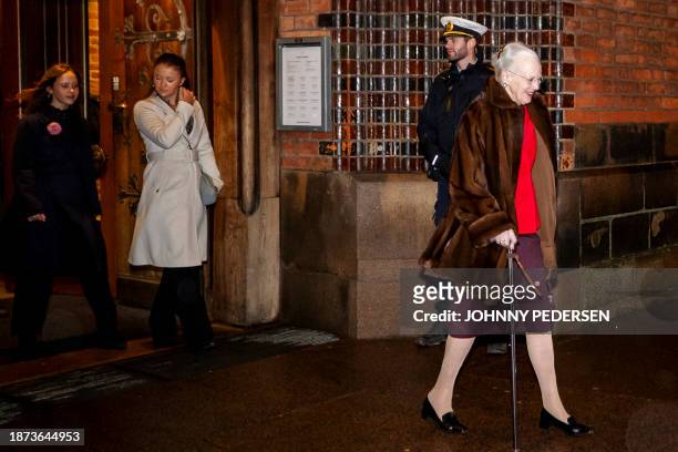 Denmark's Queen Margrethe leaves the Christmas Eve service in Aarhus Cathedral. In Aarhus on December 24, 2023. / Denmark OUT