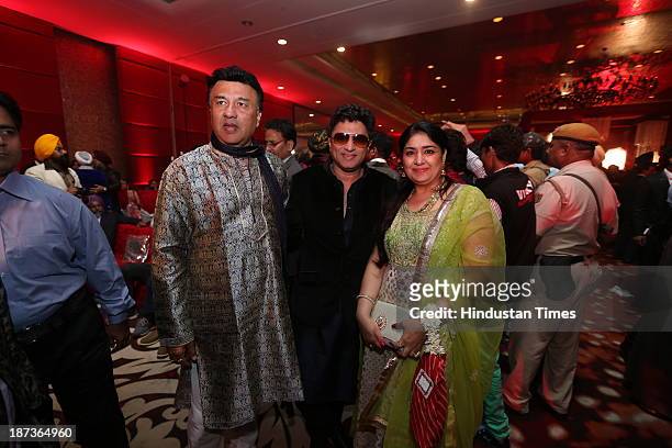 Musician Anu Malik with composer Anand Raj Anand and his wife during pre-wedding party of singer Daler Mehndi’s daughter Ajit Kaur with Navraj Singh,...