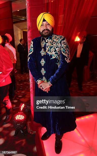 Punjabi singer Daler Mehndi during pre-wedding party of his daughter Ajit Kaur with Navraj Singh, son of singer Hans Raj Hans on November 6, 2013 in...