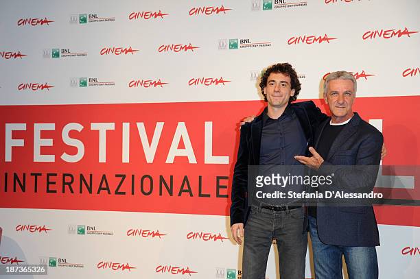 Actor Elio Germano and Ernesto Fioretti attend the 'L'Ultima Ruota Del Carro' Photocall during the 8th Rome Film Festival at the Auditorium Parco...