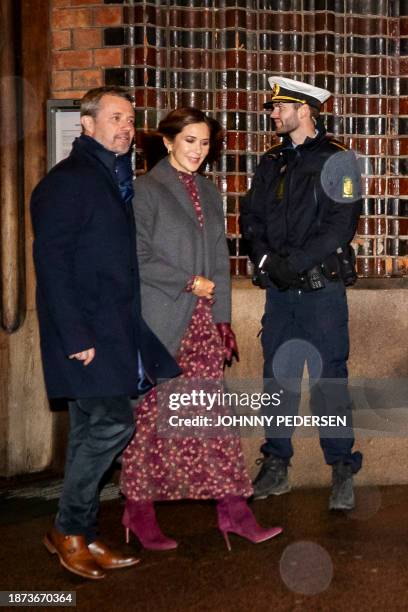 Crown Prince Frederik and Crown Princess Mary leave the Christmas Eve service in Aarhus Cathedral, in Aarhus on December 24, 2023. / Denmark OUT