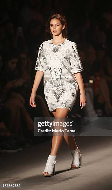 Actress Bruna Marquezine, girlfriend of Brazilian football player Neymar, wears a creation at the Coca-Cola Jeans fashion show at Fashion Rio Winter...