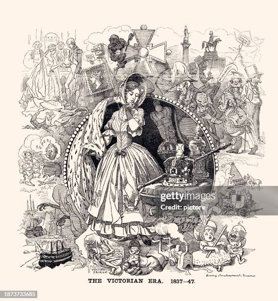 the victoria era (xxxl) - the statue of victoria stock illustrations