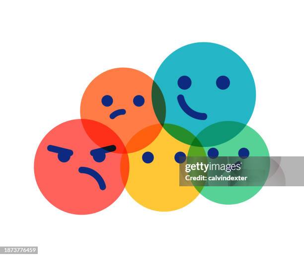 ilustraciones, imágenes clip art, dibujos animados e iconos de stock de emoticonos para la salud mental y la participación del cliente - emociones