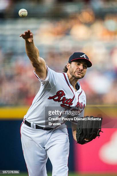 Brandon Beachy of the Atlanta Braves pitches against the Colorado Rockies at Turner Field on July 29, 2013 in Atlanta, Georgia. The Braves won 9-8.