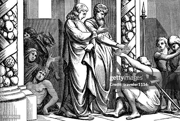 peter and john at the beautiful gates - john the baptist stock illustrations