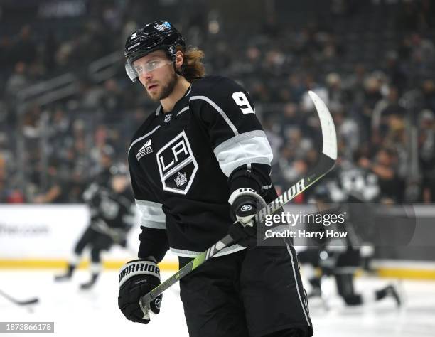 Adrian Kempe of the Los Angeles Kings skates before the game against the Seattle Kraken at Crypto.com Arena on December 20, 2023 in Los Angeles,...