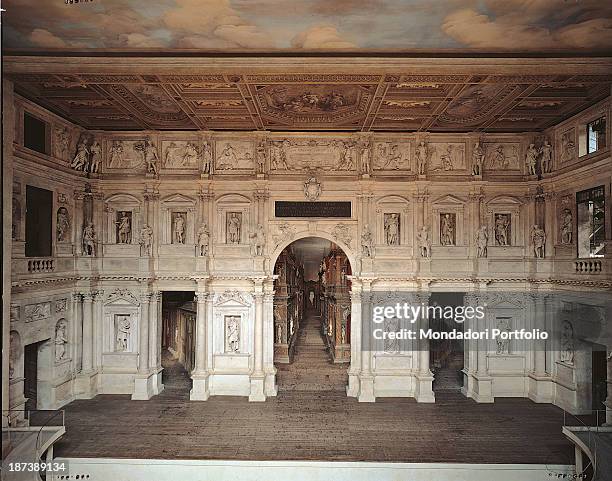 Italy, Veneto, Vicenza, Teatro Olimpico, Inner view of the proscenium,