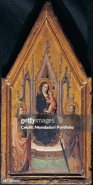 Italy, Umbria, Assisi, Papal Basilica of St, Francis of Assisi - Treasure Museum, All, Virgin and Child on a gothic throne, Beside them Saint...