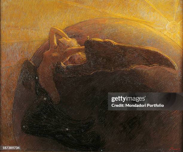 Italy, Friuli-Venezia Giulia, Trieste, Civico Museo Revoltella e Galleria d'Arte Moderna, All, The golden sun awakens the moon depicted as a winged...