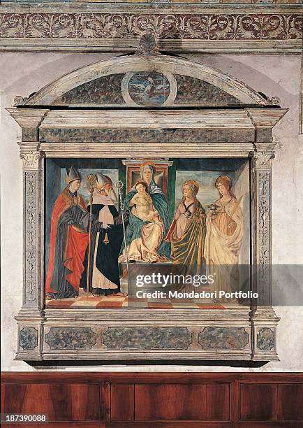 Italy, Veneto, Treviso, Cattedrale di San Pietro Apostolo, All, Sacred conversation with an enthroned Madonna and child with two bishops Saints at...