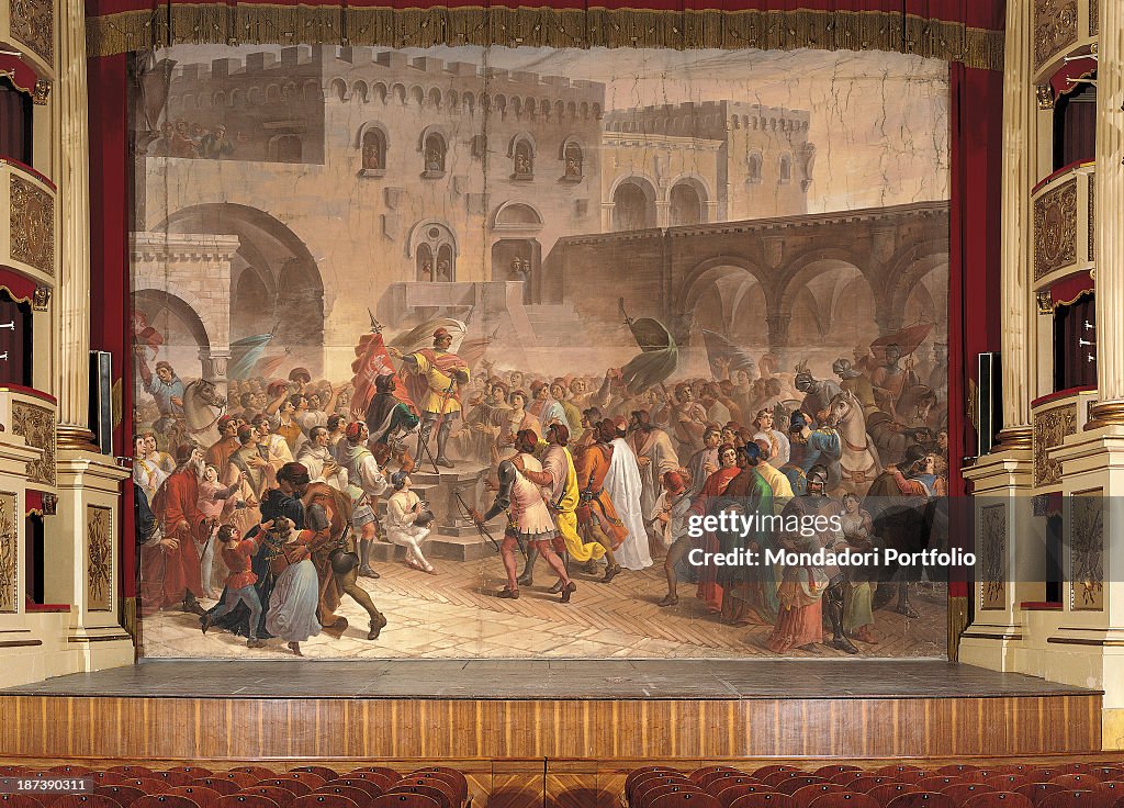 Boiardo Michelotti returns to Perugia, by Piervittori Mariano, 19th Century, 1874, curtain,