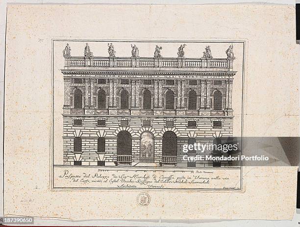 Italy, Veneto, Verona, Biblioteca Centrale, All, Prospect of the Palazzo Canossa in Verona, where can be marked the façade, the ashlarworks, the...