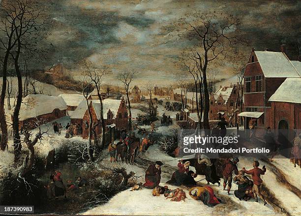 Spain, Madrid, Museo Thyssen-Bornemisza, All, The massacre of the innocents, View of a town street covered with snow, a woman crying over children...