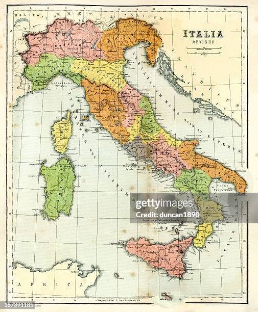 bildbanksillustrationer, clip art samt tecknat material och ikoner med antique map of ancient italy - karta italien