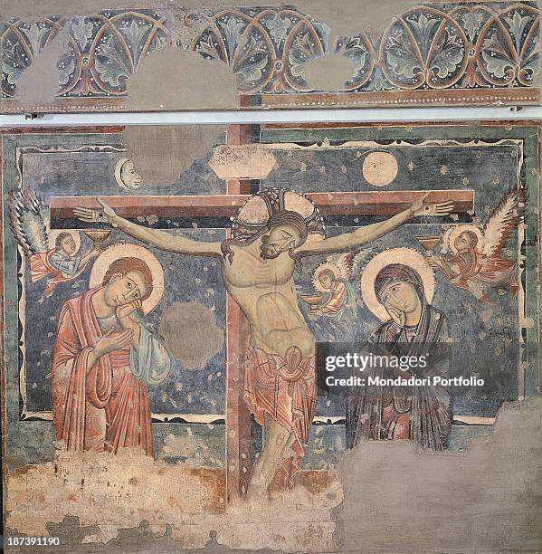 Italy, Marche, Fabriano, Pinacoteca Comunale, All, Crucifixion of Jesus Christ, on the right there is Virgin Mary, on the left Saint John and some...