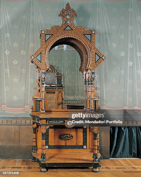 Italy, Lombardy, Milan, Casa di Riposo Giuseppe Verdi, View of a console with pier glass showing arabian taste,