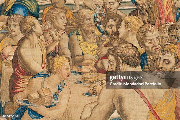 Italy, Lazio, Rome, Palazzo del Quirinale, Detail, Joseph and his brothers attend a banquet sitting at the table with half-naked servants carrying...