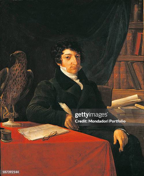 Italy, Piedmont, Turin, Dipartimento di Biologia animale dell'Università, All, Franco Andrea Bonelli at the writing desk with a feather in his hand...