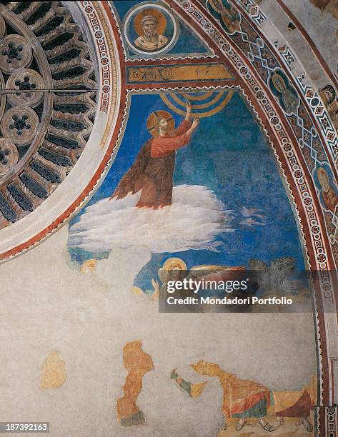 Italy, Umbria, Assisi, Papal Basilica of St, Francis of Assisi - Upper Basilica, Detail, Ascension of Christ and part of the rose window,