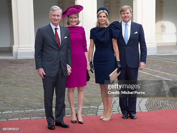 King Philippe of Belgium, Queen Mathilde of Belgium, Queen Maxima of The Netherlands and King Willem-Alexander of The Netherlands arrive at the...