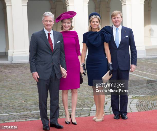 King Philippe of Belgium, Queen Mathilde of Belgium, Queen Maxima of The Netherlands and King Willem-Alexander of The Netherlands arrive at the...