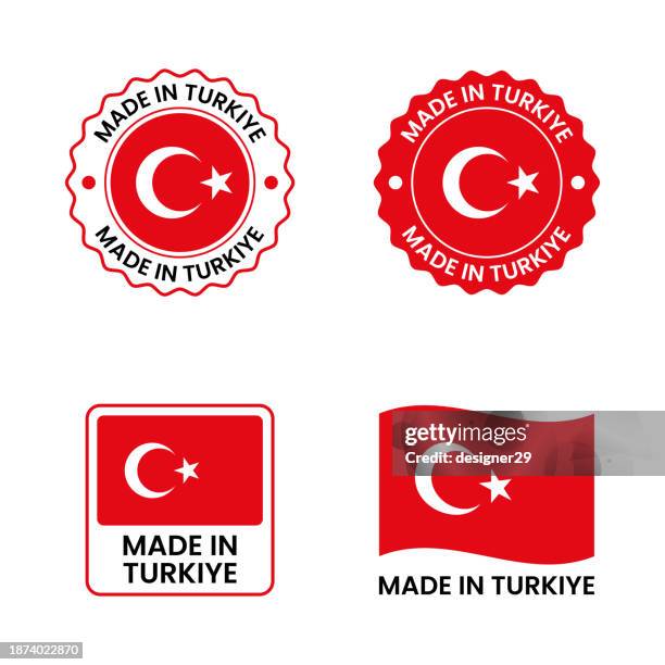 made in turkiye label vector set. - factory worker white background stock illustrations