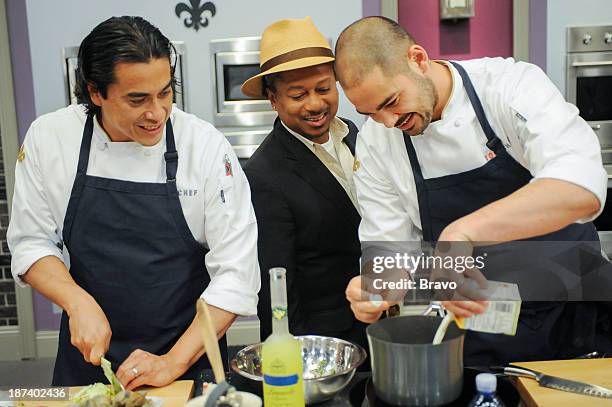 Jazz Hands" Episode 1107 -- Pictured: Contestant Carlos Gaytan, guest judge Kermit Ruffins, contestants Louis Maldonado --