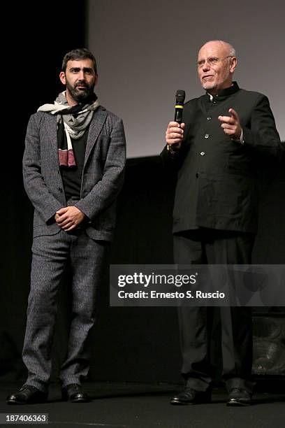 Jury member Yuri Ancarani and Rome Film Festival Director Marco Muller attend the CinemaXXI Jury Presentation ahead of L'Amministratore Screening...