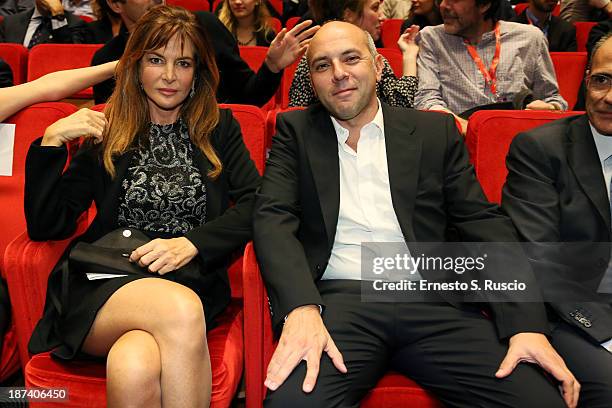 Actress Giuliana De Sio and director Vincenzo Marra attend 'L'Amministratore' Premiere during The 8th Rome Film Festival at the Auditorium Parco...