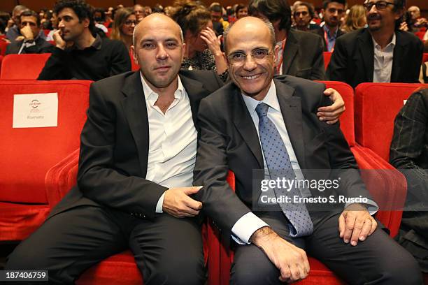 Director Vincenzo Marra and Umberto Montella attend 'L'Amministratore' Premiere during The 8th Rome Film Festival at the Auditorium Parco Della...