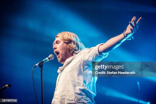 Stefan Dettl of La Brass Banda performs live during a concert at Columbiahalle on November 8, 2013 in Berlin, Germany.